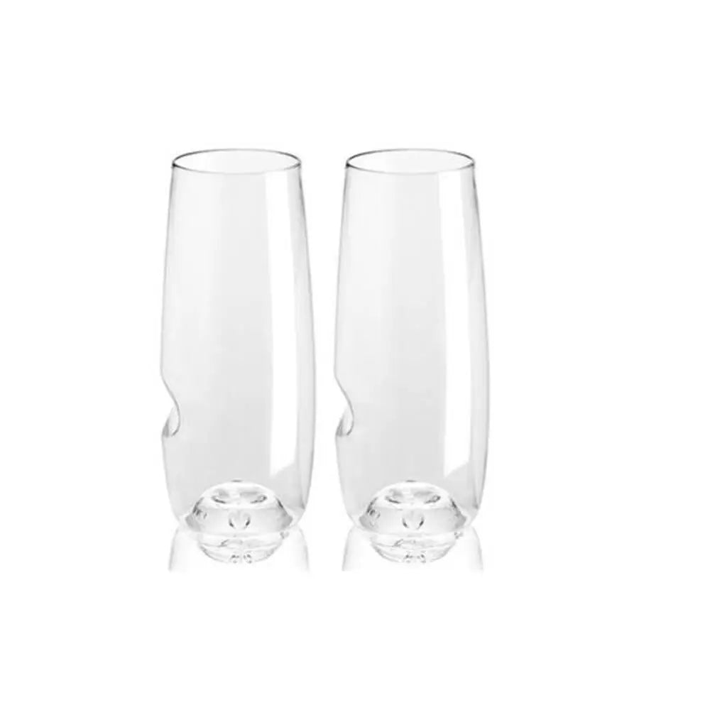 Clear glass govino dishwasher safe outdoor champagne flutes set of 2 with unique rounded base and embossed smiley face design