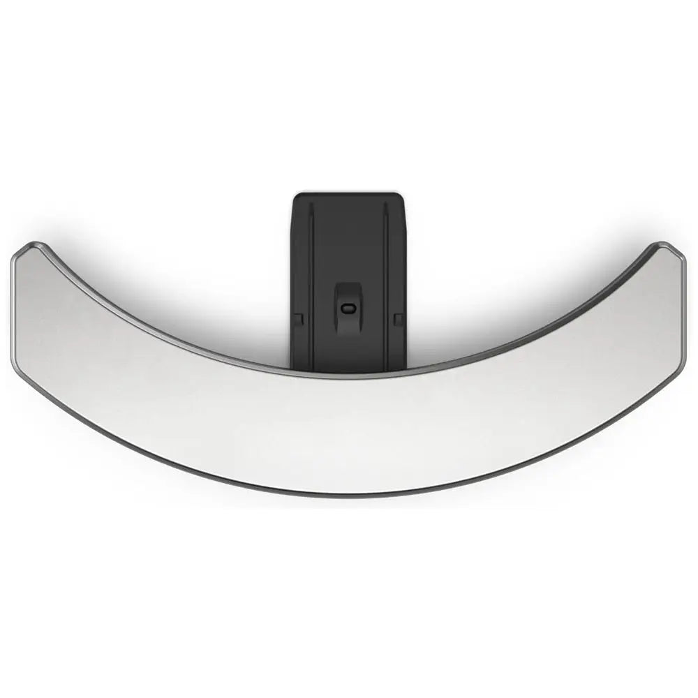 Curved shelf with black metal bracket on a white background