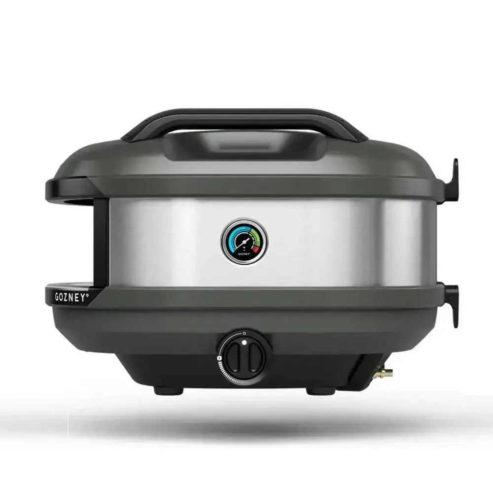 Gozney Tread portable outdoor pizza oven in black from Cookin Stores, side view