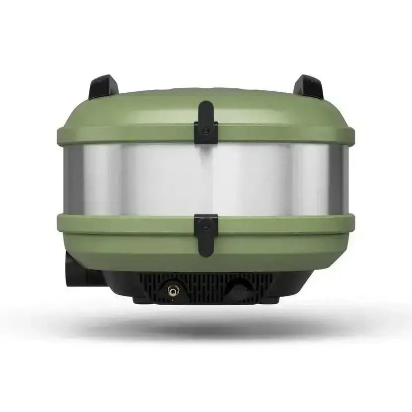 Gozney Tread portable outdoor pizza oven olive color on white background at Cookin Stores