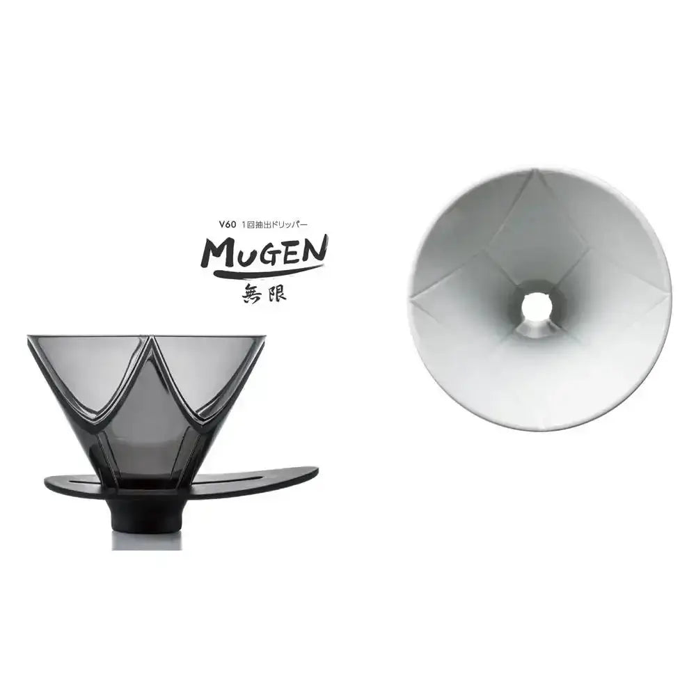 Mugen coffee dripper with clear glass and black base on a white background