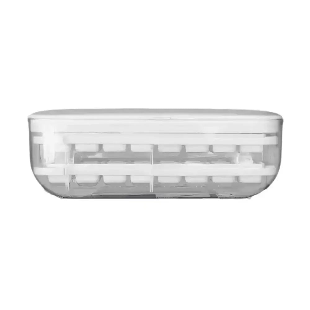 Clear plastic container with white interior on a white background