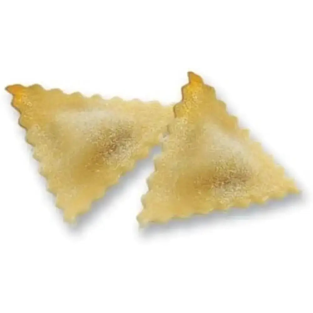 Two pieces of ravioli on a white background