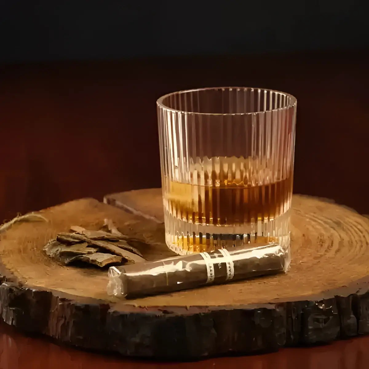Jan Hendrik Allure tumbler glass with whiskey and cigar on rustic wood, Cookin Stores kitchenware