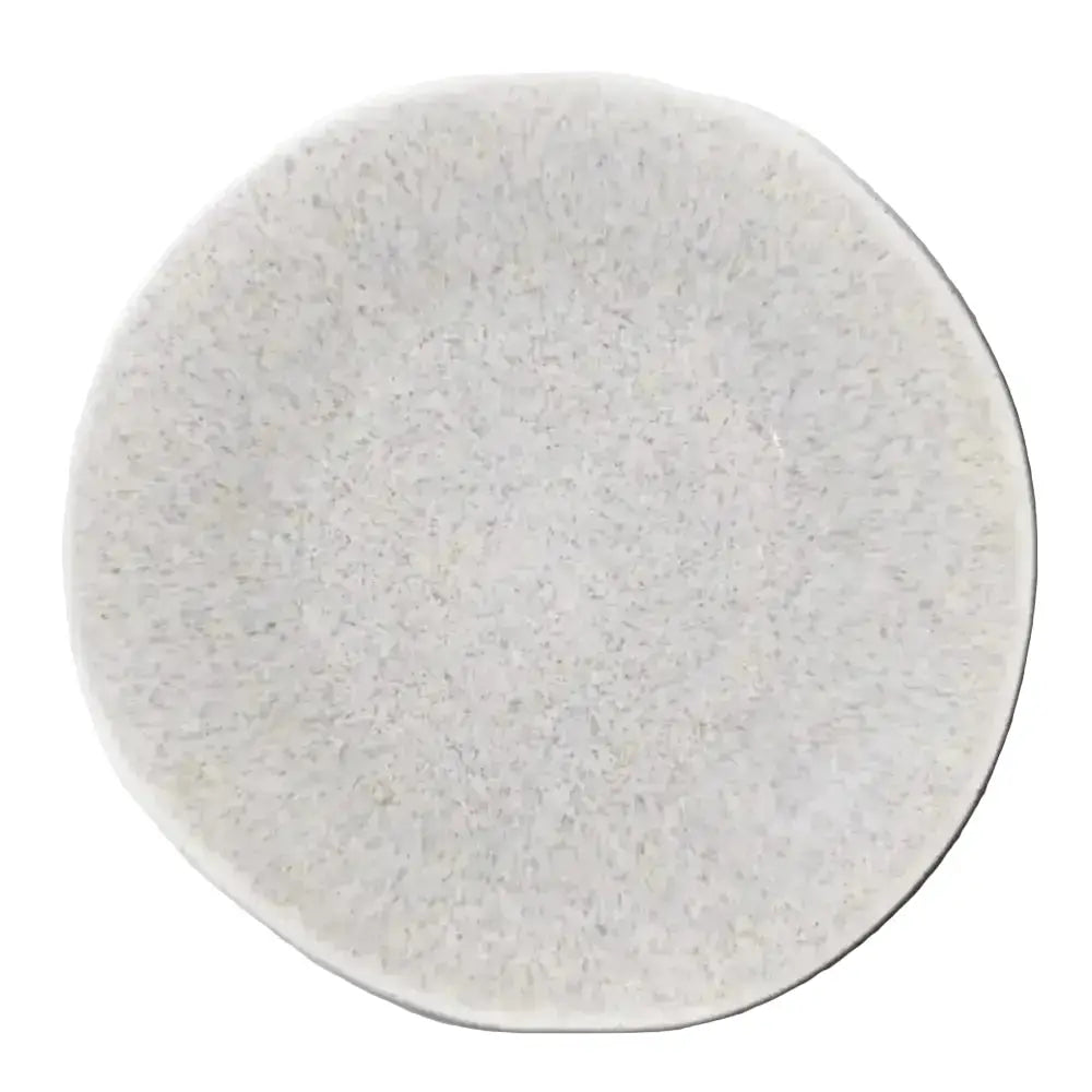 Round gray stone dinner plate on a white background