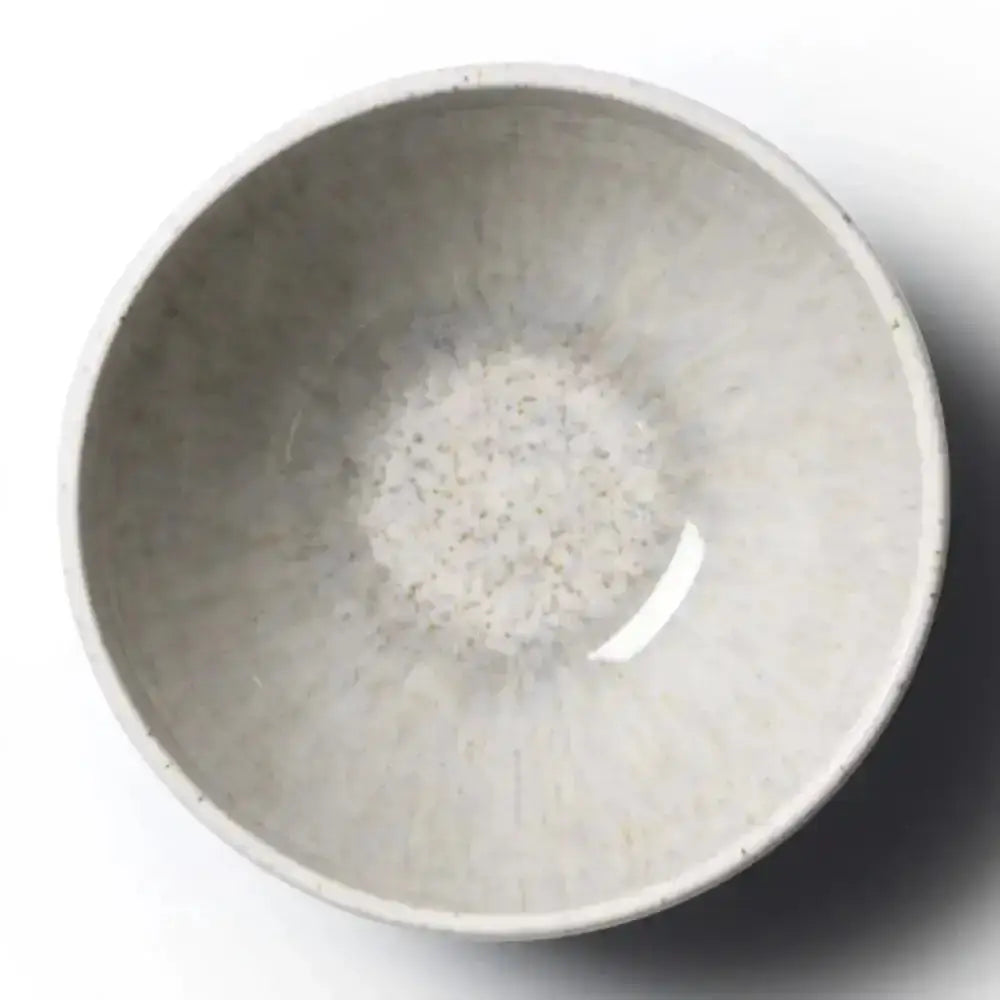 Ash Gray ceramic bowl with rice on a white background