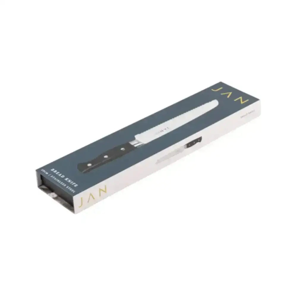Bread knife in a branded box on a white background