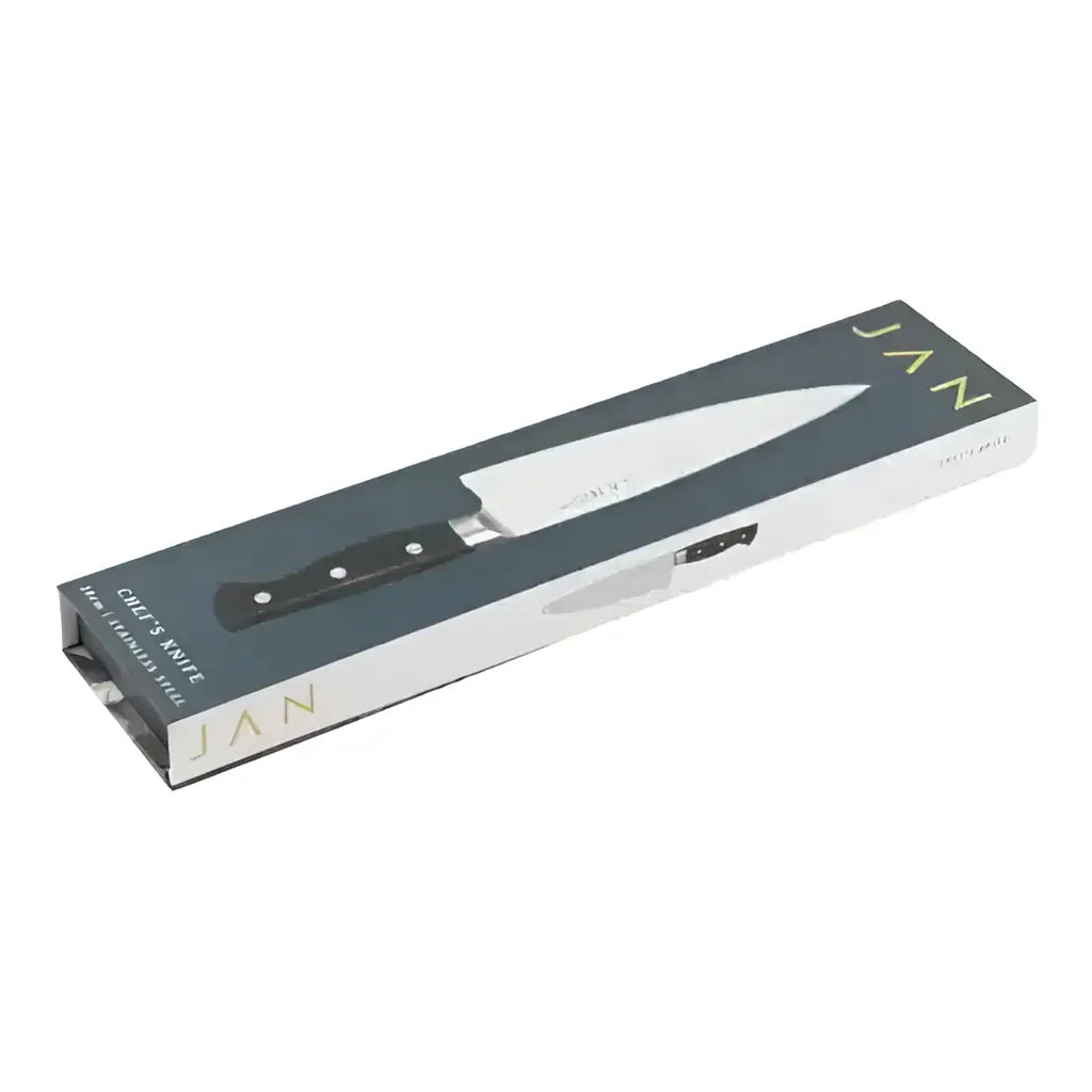 Knife in a JAN branded box on a white background