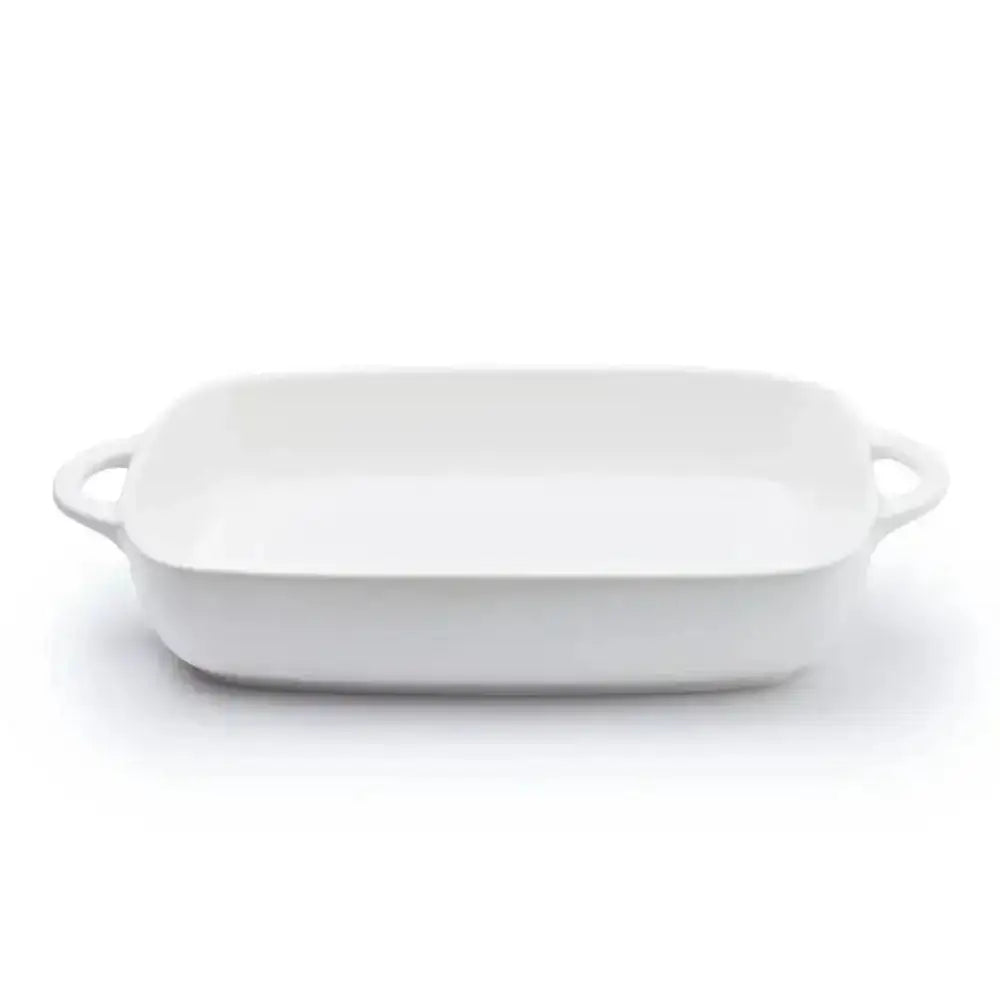 White ceramic baking dish on a white background