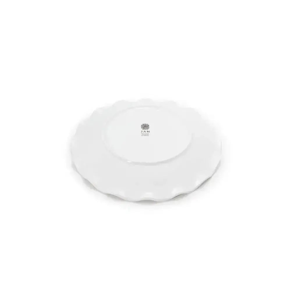 White side plate with a brand logo on a white background