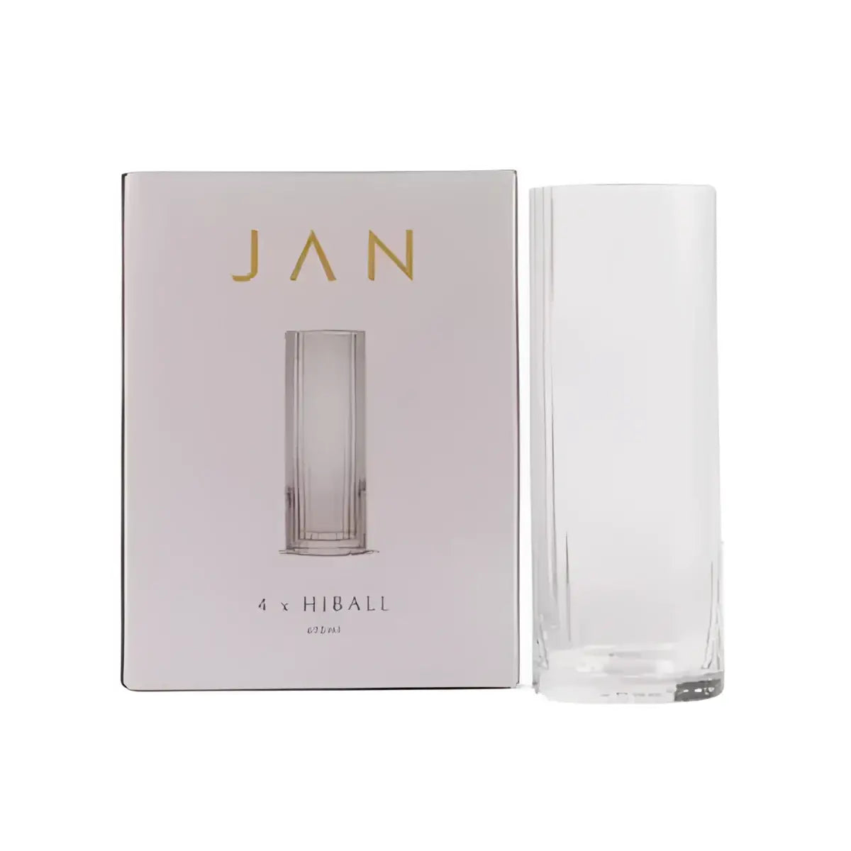 Clear hi ballglass with packaging displaying 'JAN' branding on a white background