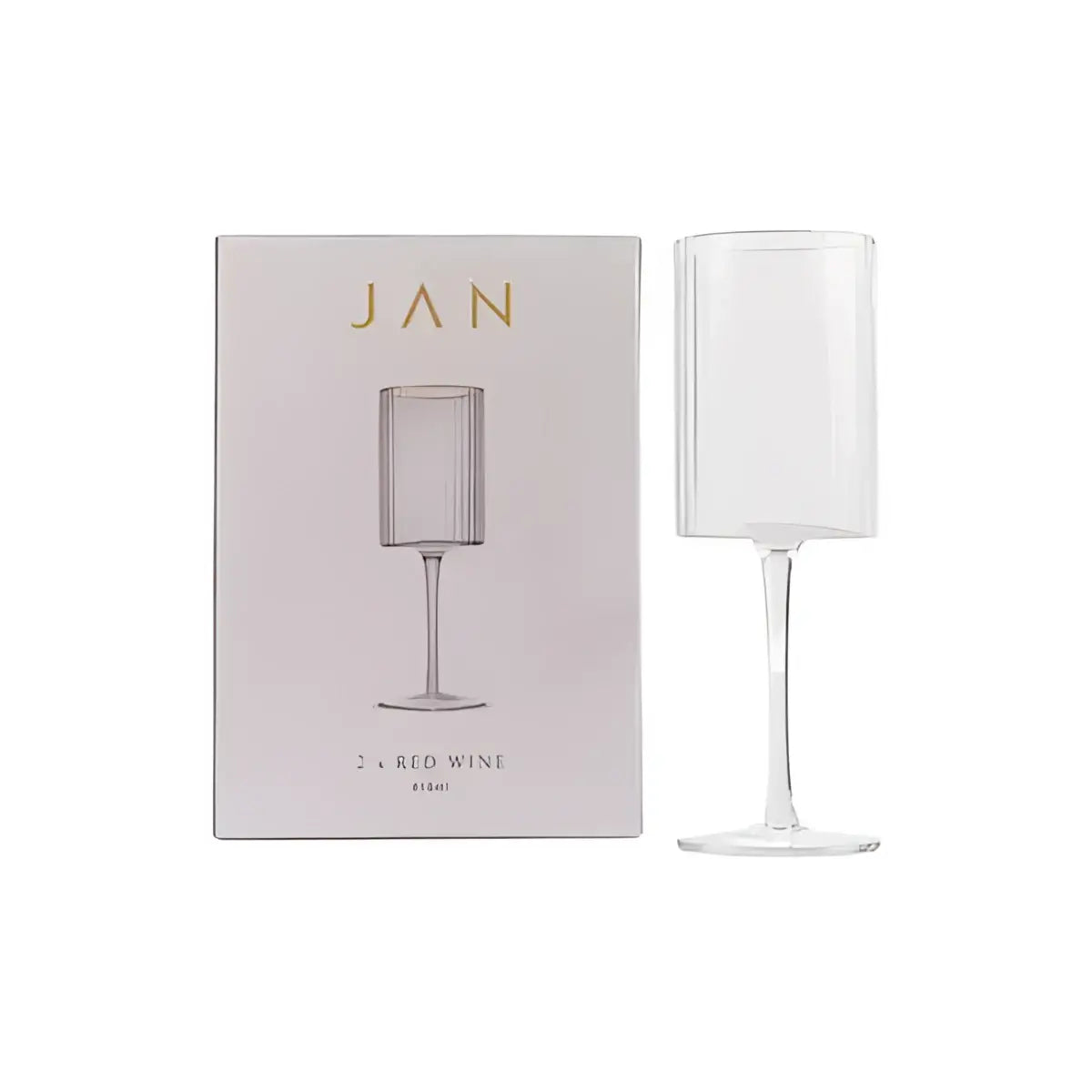 White wine glass with packaging displaying 'JAN' brand on a white background