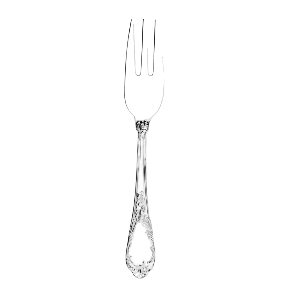 Silver decorative fork on a white background