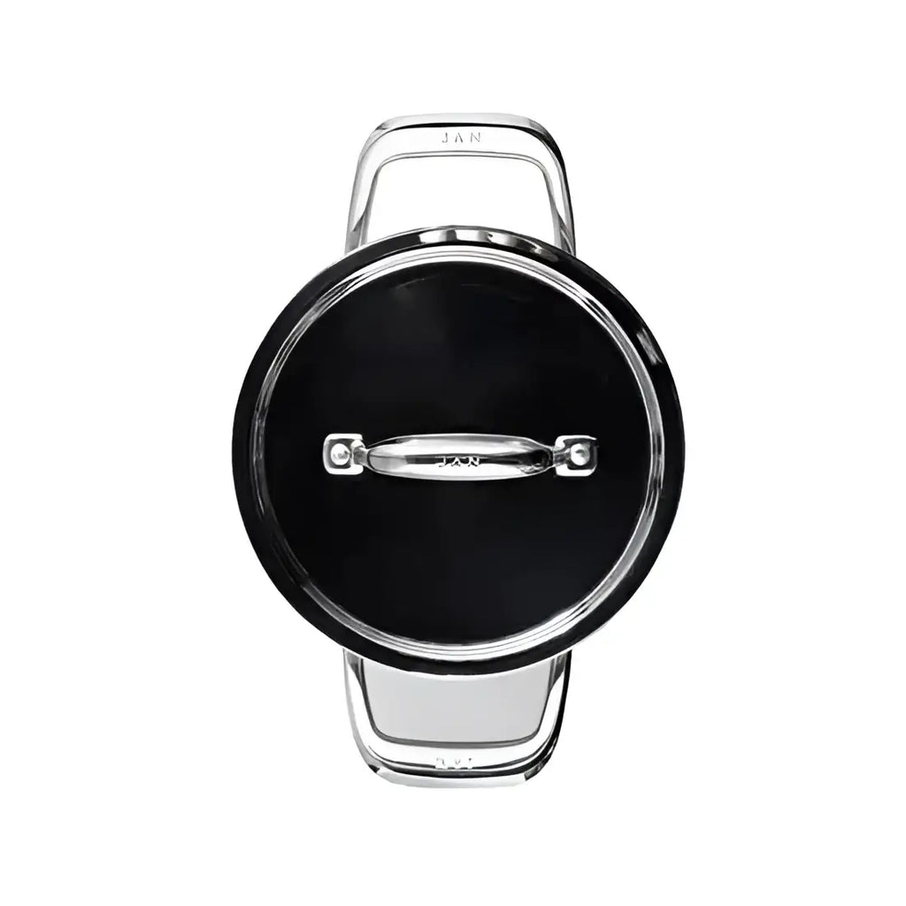 Black lid with silver handle on a white background