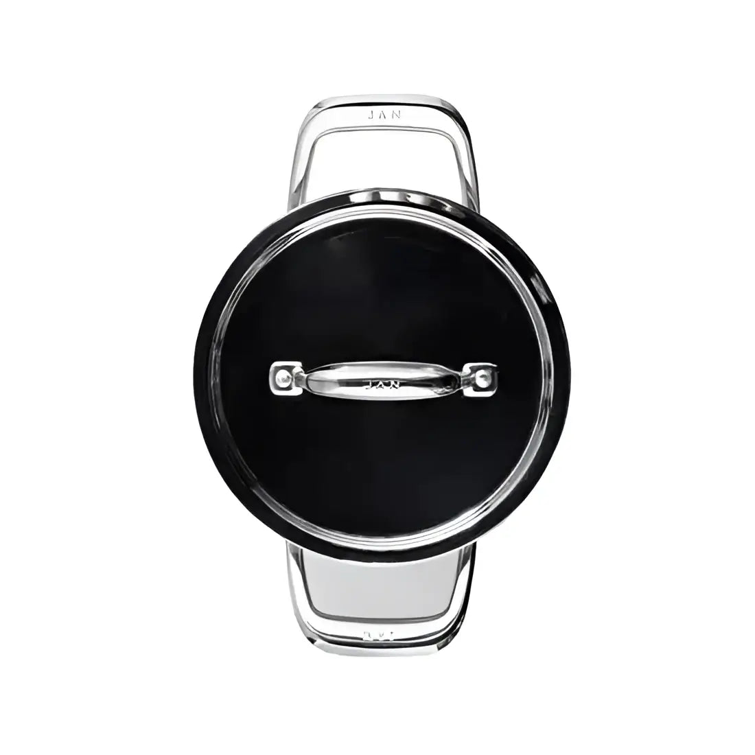 Black lid with silver handle on a white background