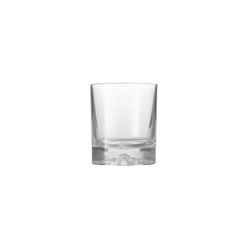 Clear glass tumbler on a white background