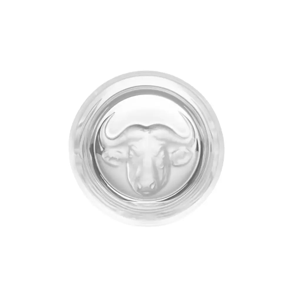 Silver buffalo in a circular frame on a white background