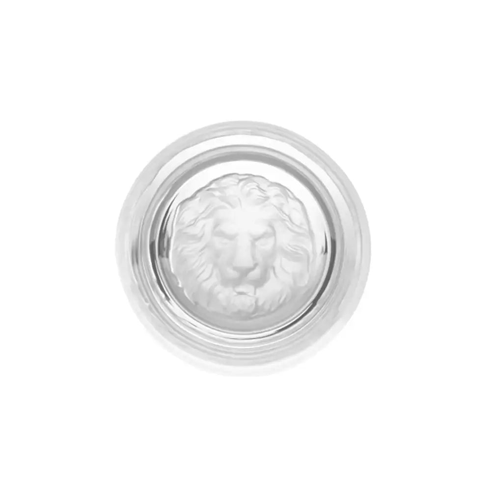 Silver lion in a circular frame on a white background