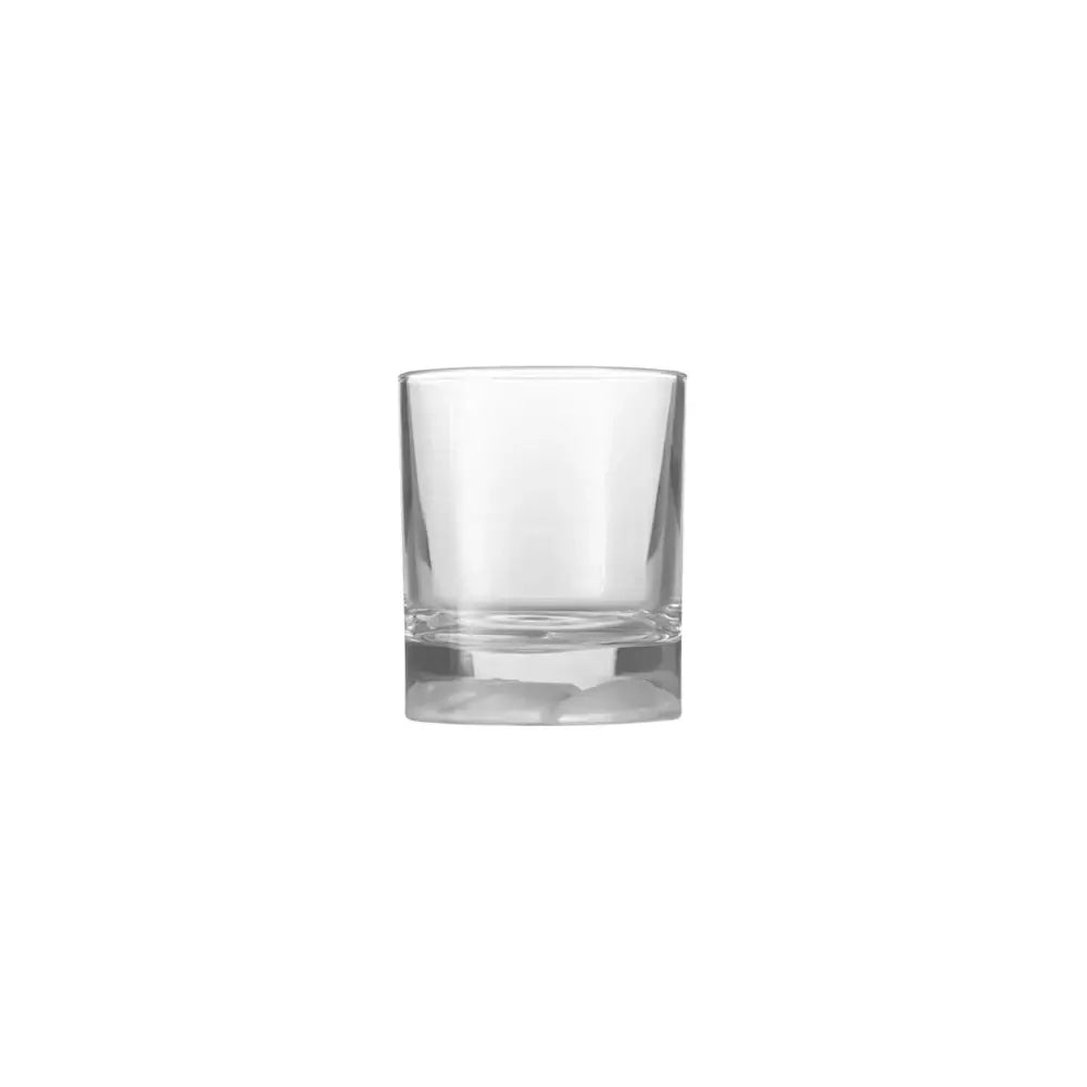 Clear tumbler glass on a white background.