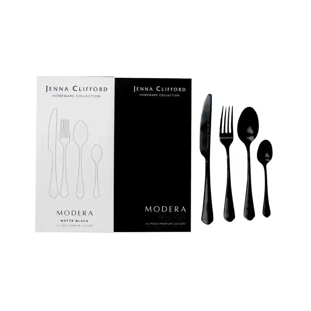Jenna Clifford Modera Satin Black Cutlery Set 16 Piece.