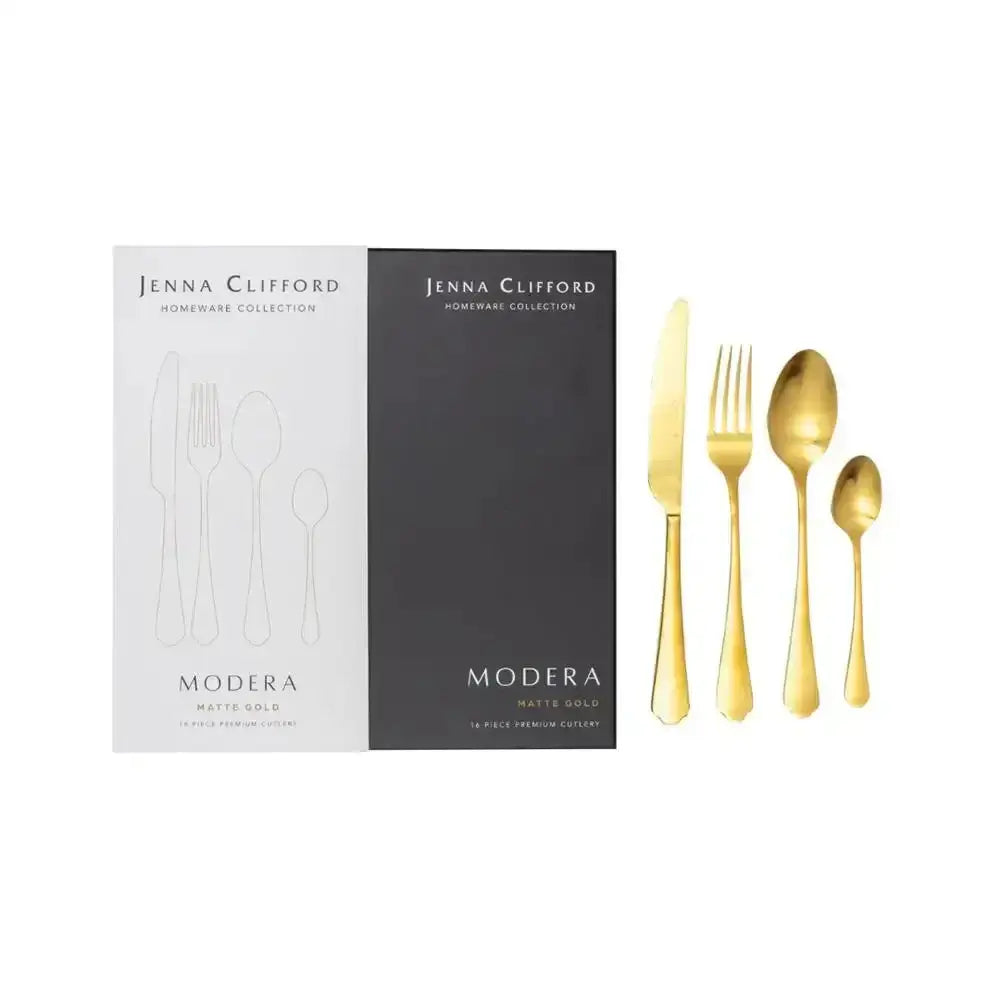 Jenna Clifford Modera Satin Gold Cutlery Set 16 Piece.