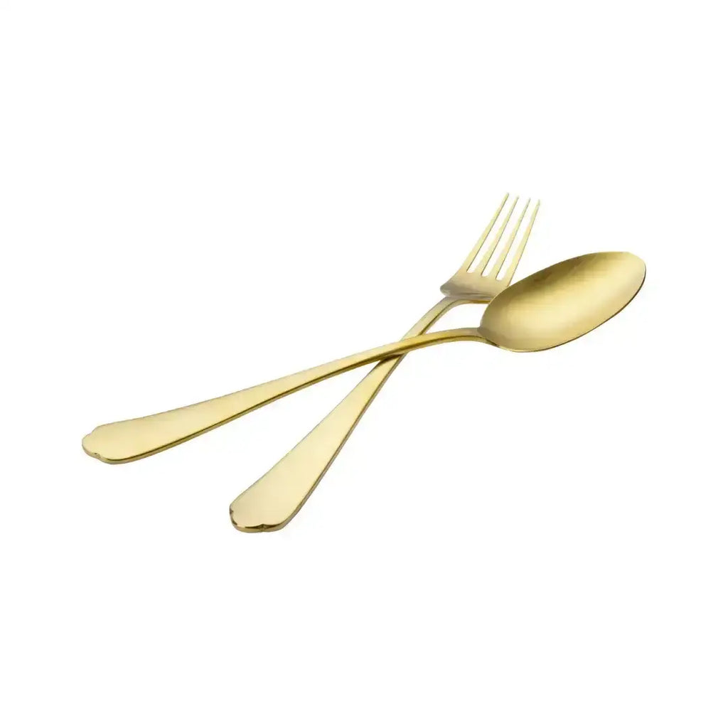 Jenna clifford modera satin gold salad server set 2 piece gold stainless steel spoon and fork with sleek modern handles crossed