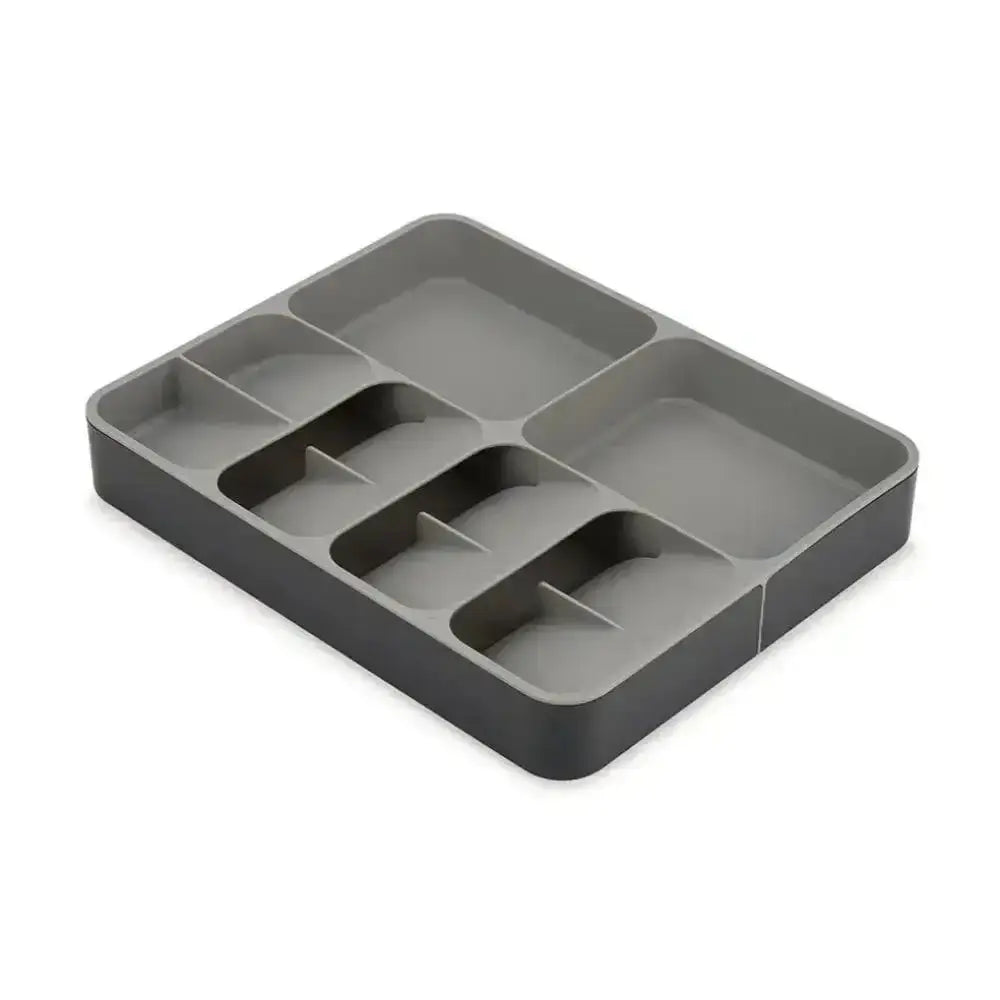 Gray divided tray on a white background