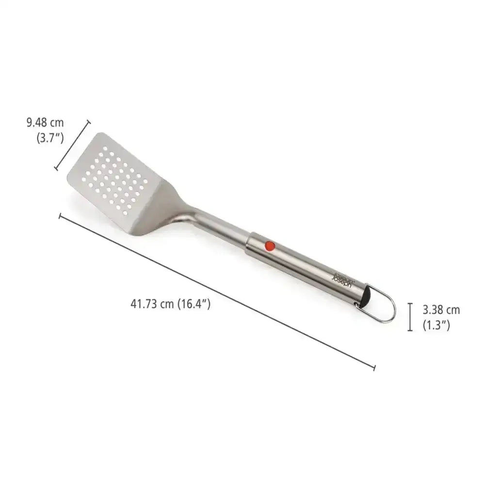 Grill spatula with measurements on a white background