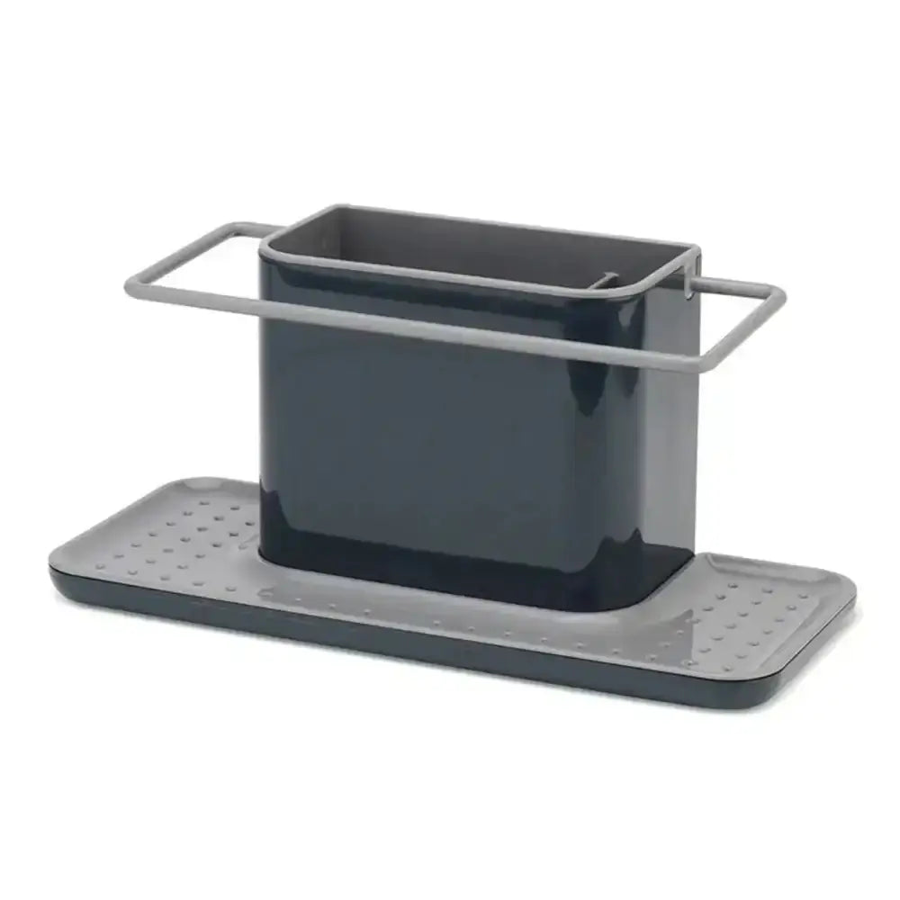 Gray dish drainer with basket on a white background