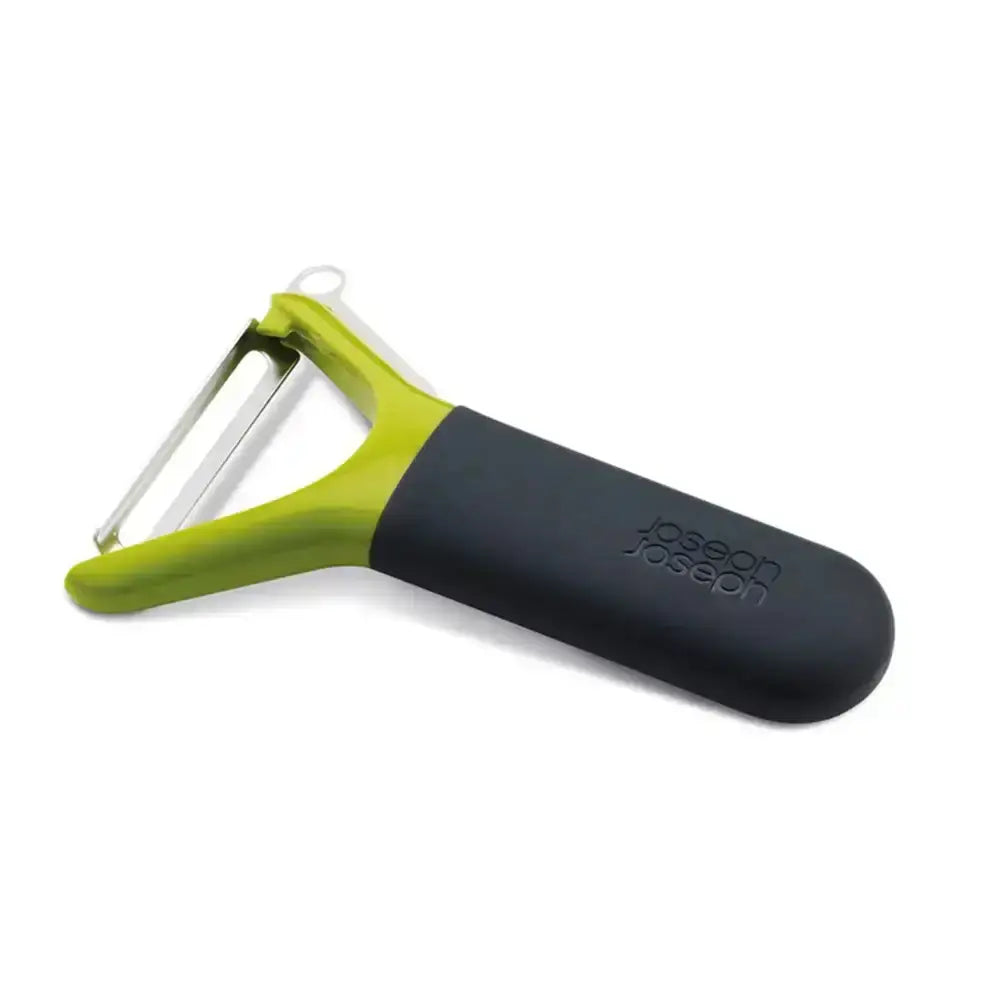 Green and black peeler with 'Joseph Joseph' branding on a white background