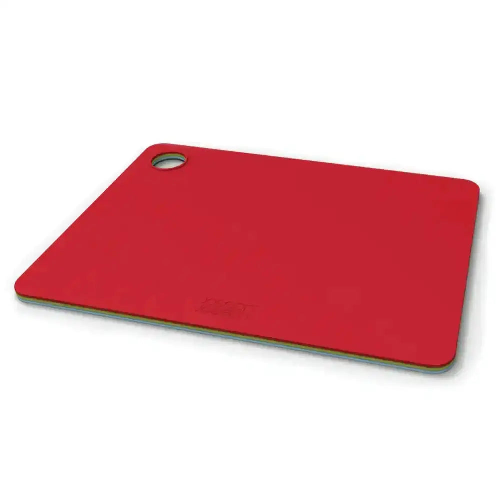 Red cutting board with a brand logo on a white background