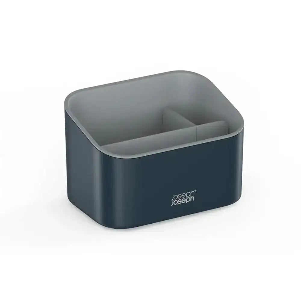 Gray and navy kitchen utensil holder with Joseph Joseph logo on a white background