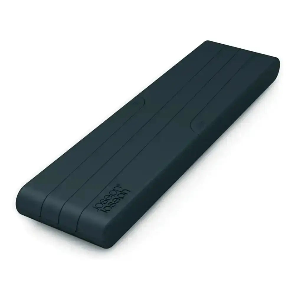 Black rectangular device with branding on a white background