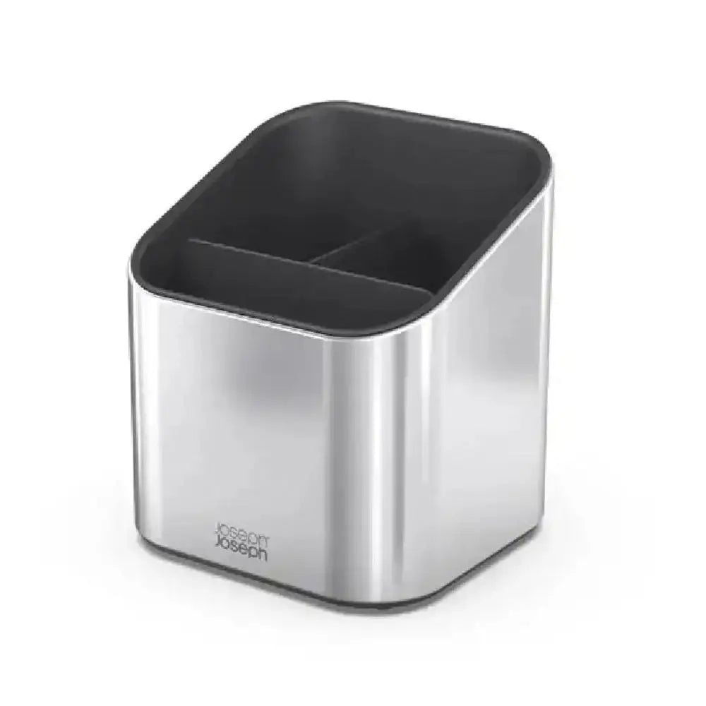 Silver and black desk organizer on a white background