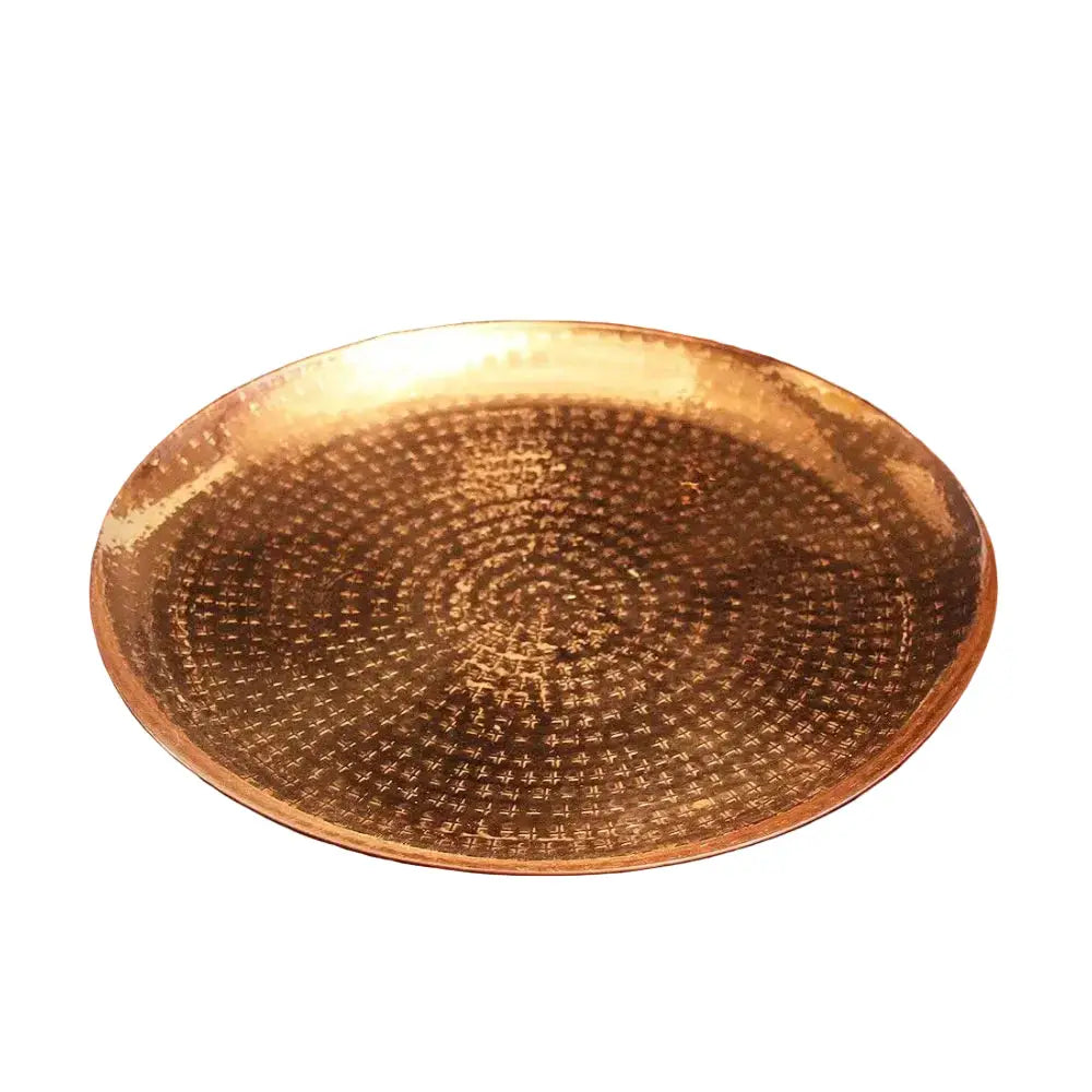 Just copper dimple serving tray 25cm made of pure copper tray with hammered warm golden hue and concentric patterns