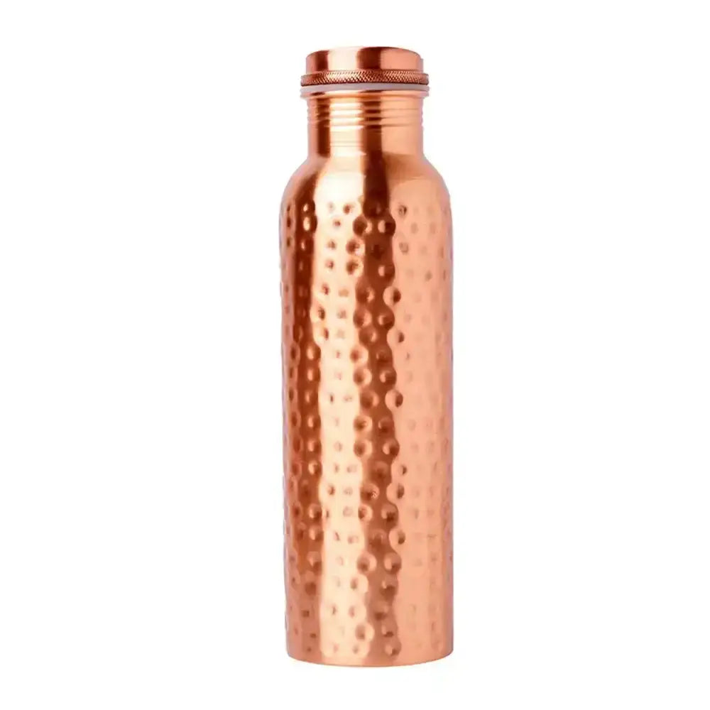 Hammered copper water bottle with dimpled texture, 900ml, isolated on white background