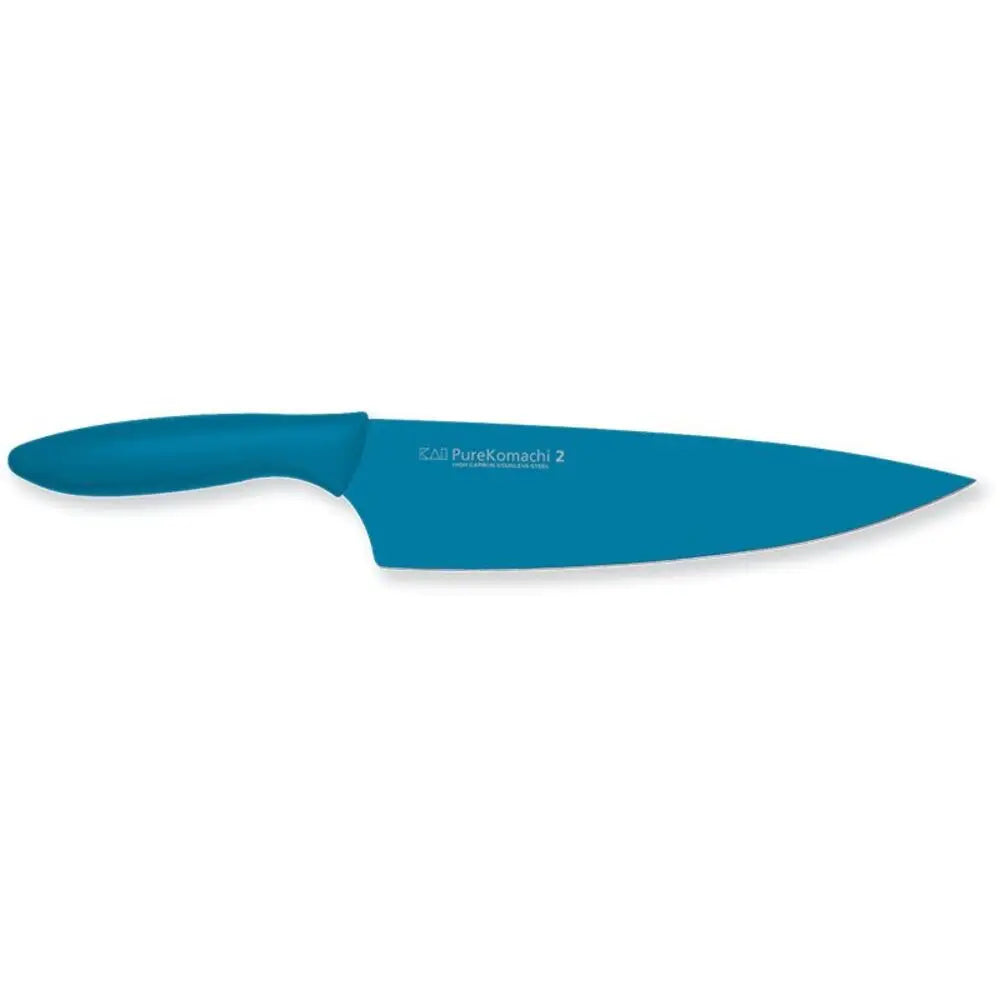Blue chef's knife on a white background