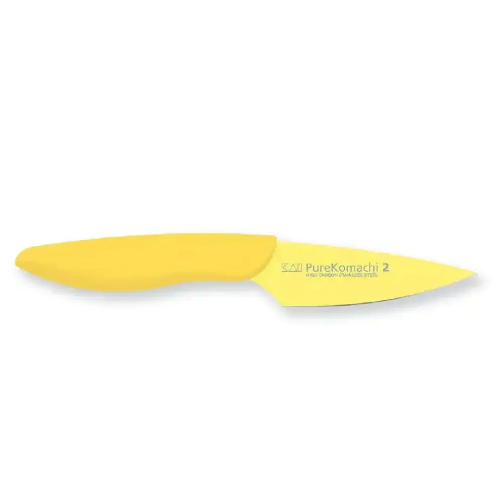 Yellow knife with 'KAI PureKamachi 2' branding on a white background