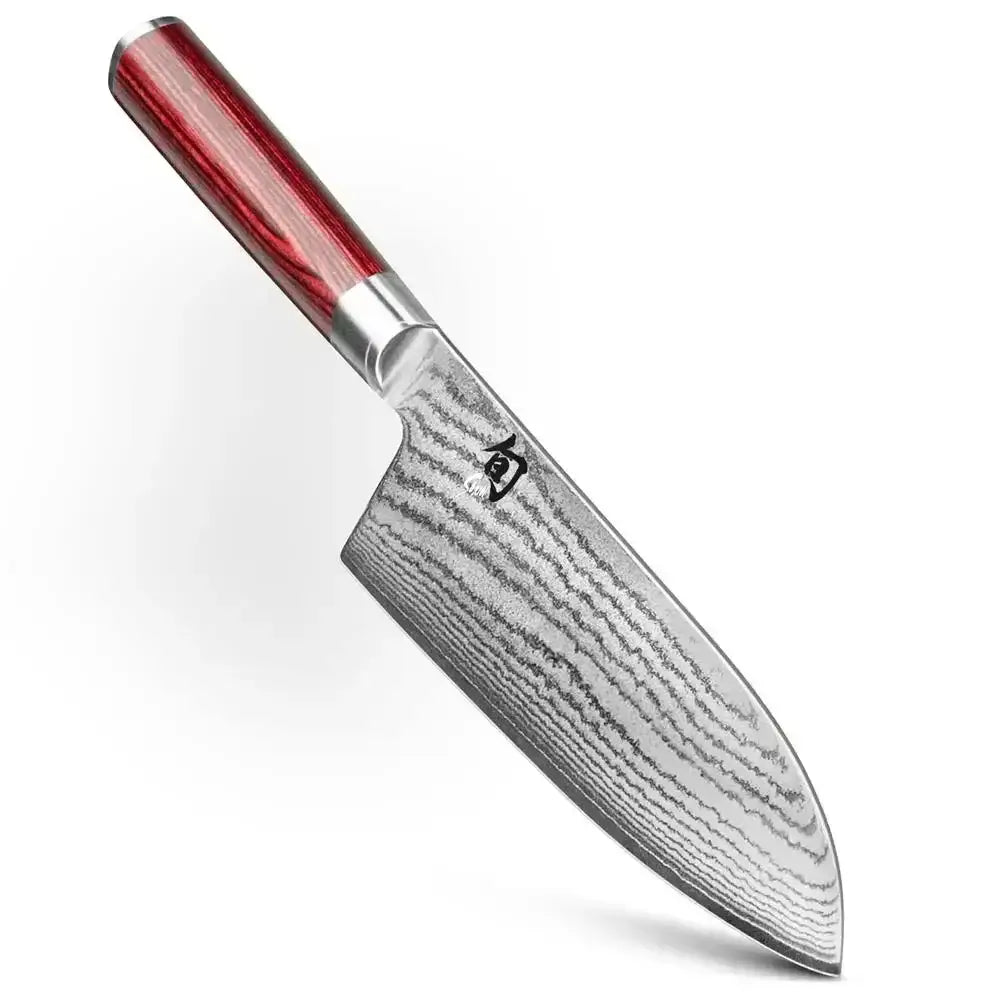 Knife with a red handle on a white background