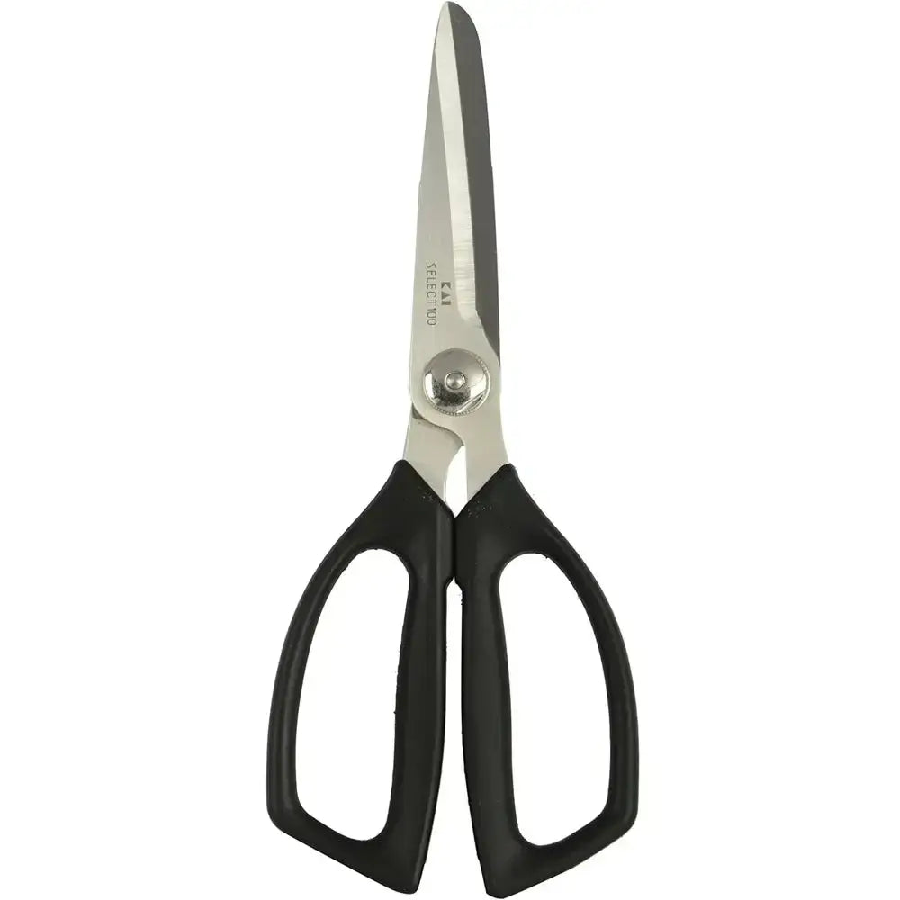 Pair of scissors with black handles on a white background