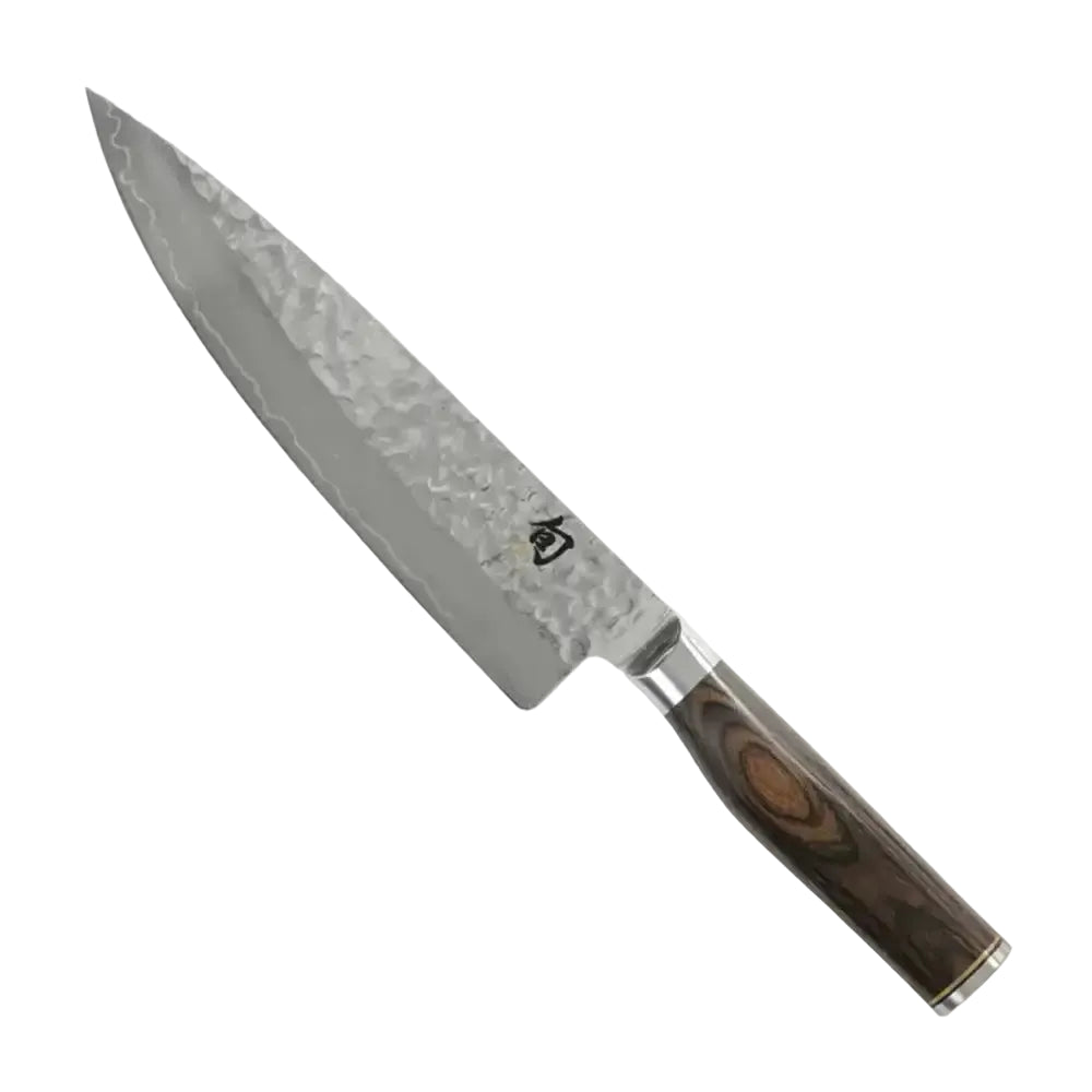 Chef's knife with a wooden handle on a white background