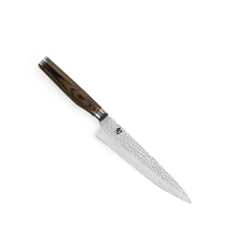 Hammered knife with wooden handle on a white background