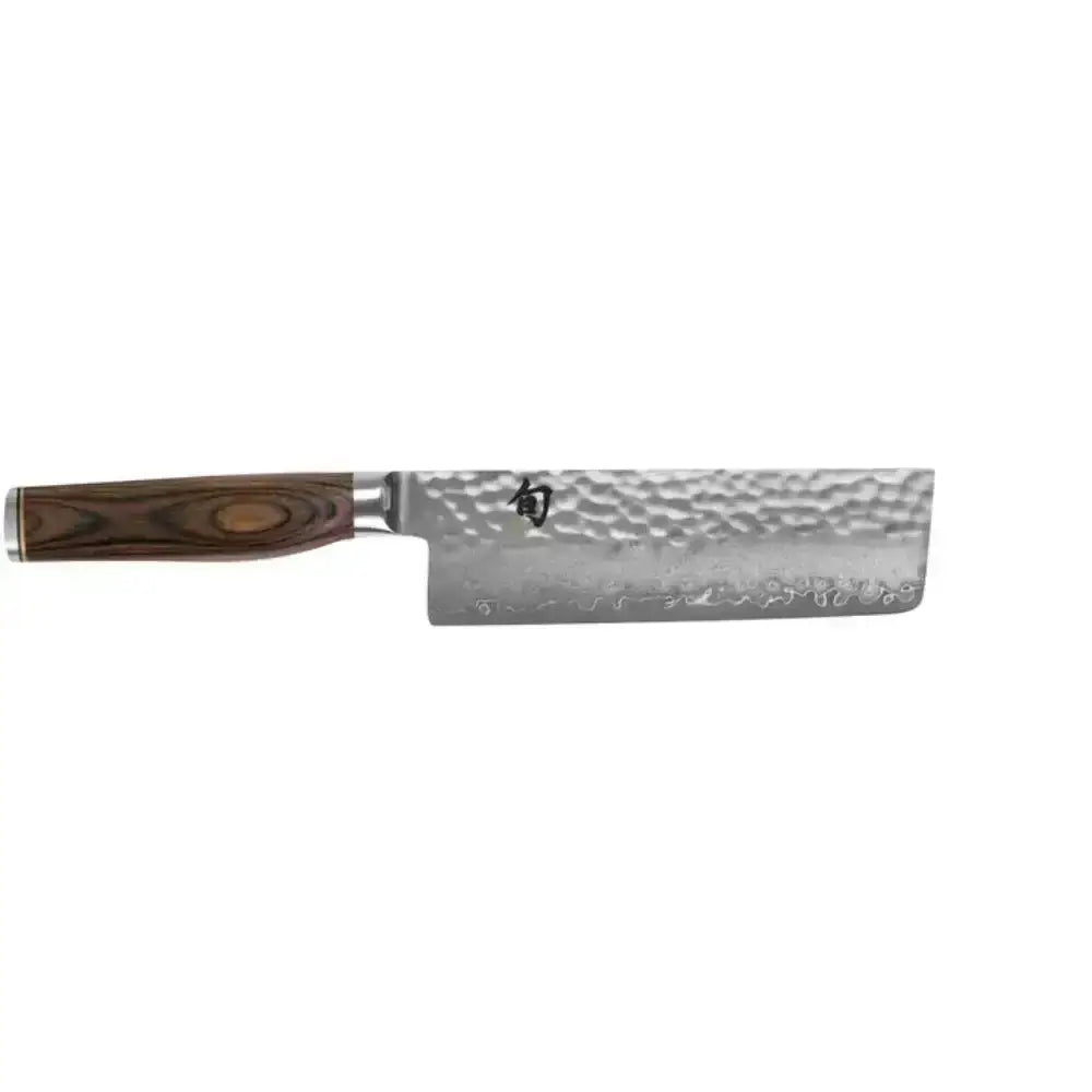 Japanese knife with a wooden handle on a white background