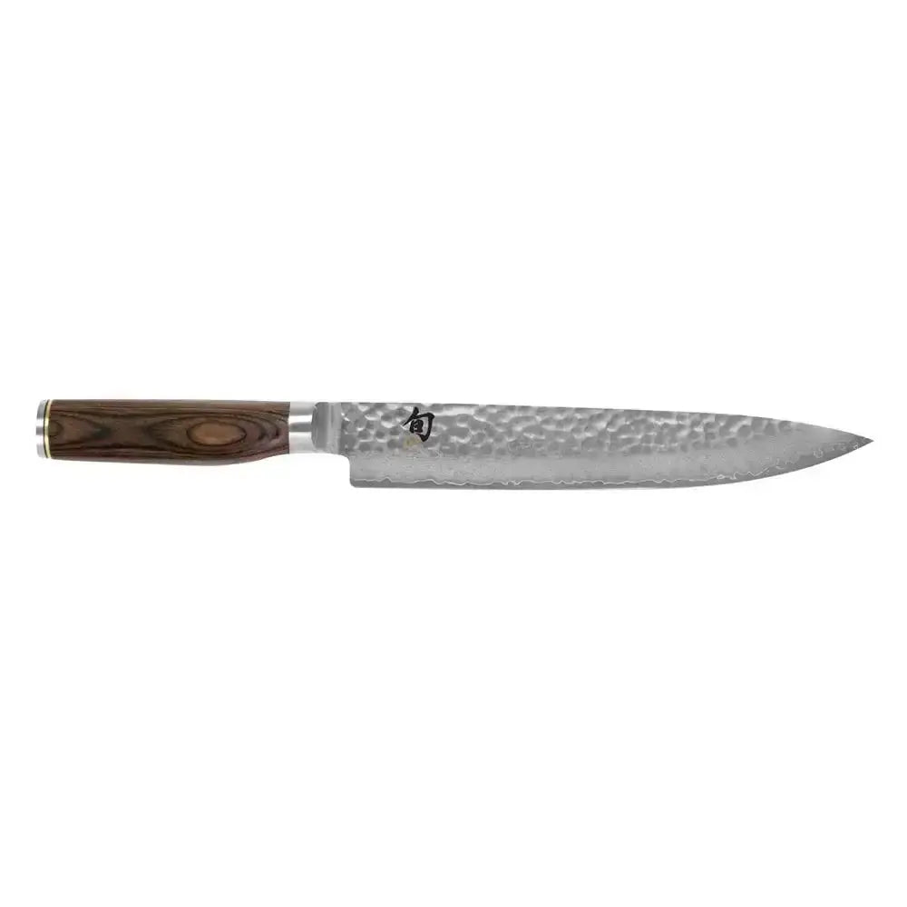 Chef's knife with a wooden handle on a white background
