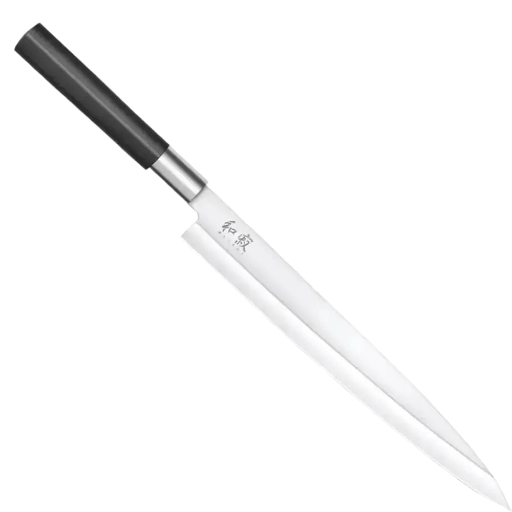White knife with black handle on a white background