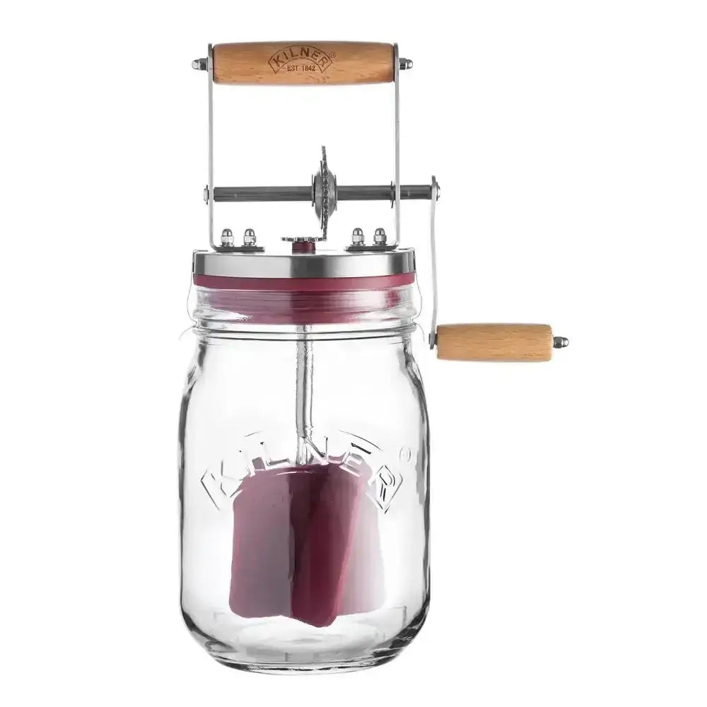 Kerr jar with a manual press on a white background