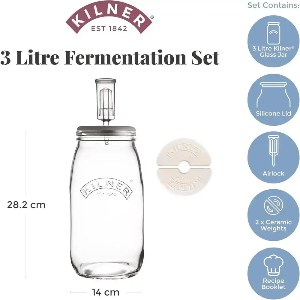 Kilner 3 Litre Fermentation Set with components listed on a white background