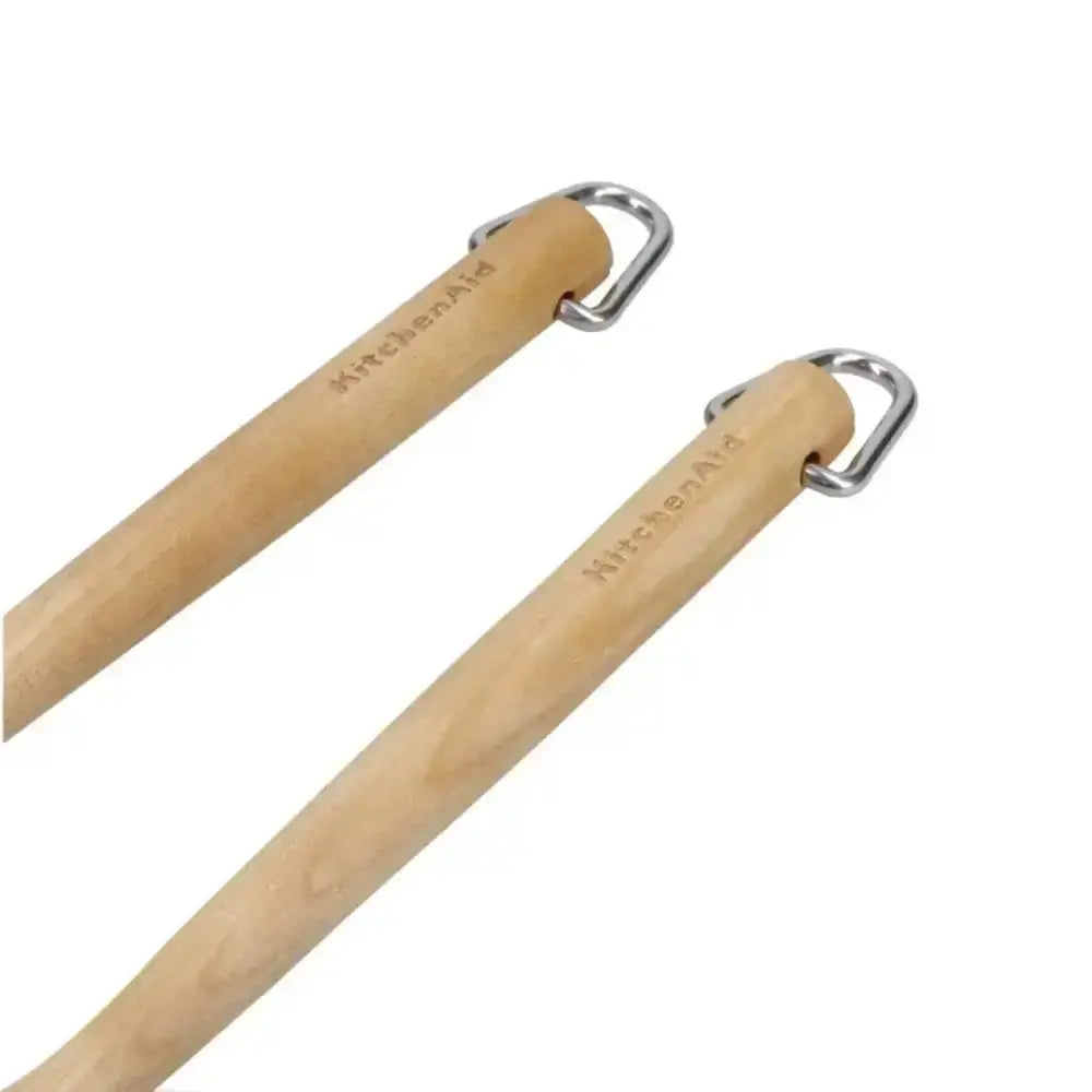 Two wooden mops with metal handles on a white background