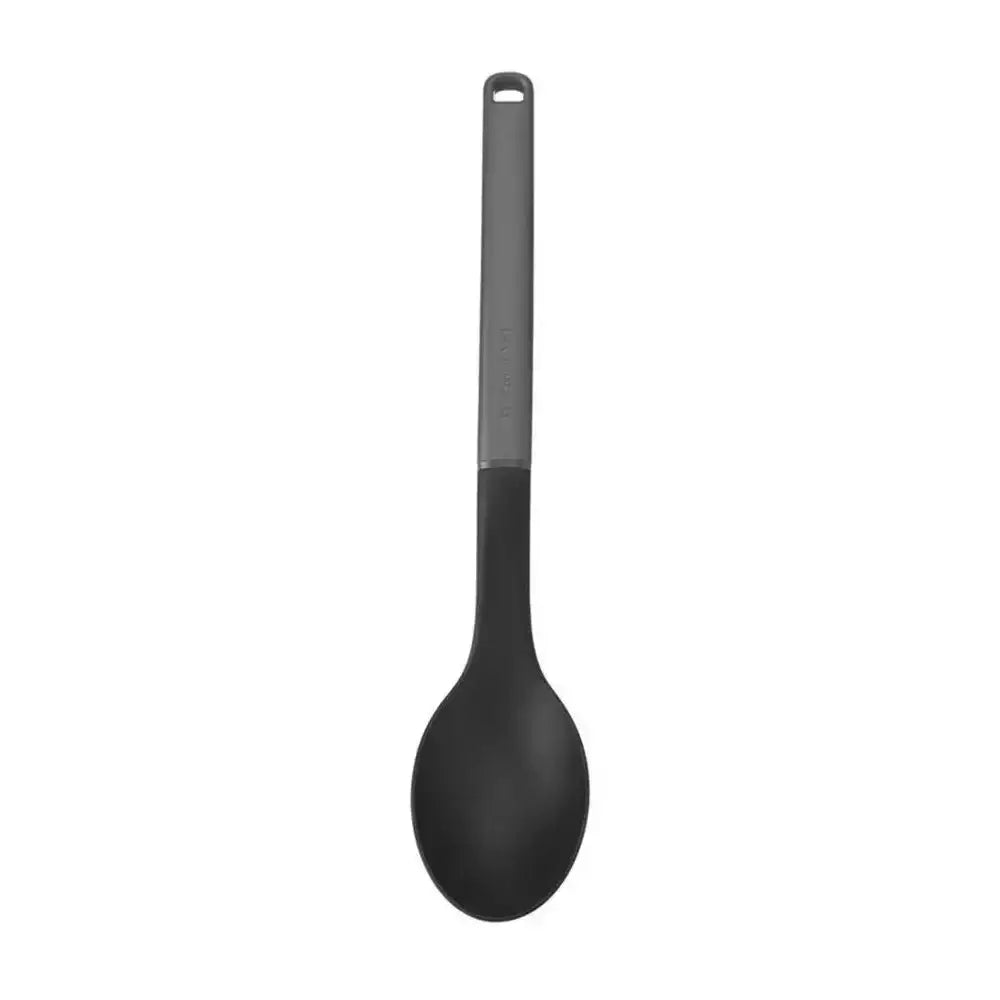 Black spoon with a gray handle on a white background