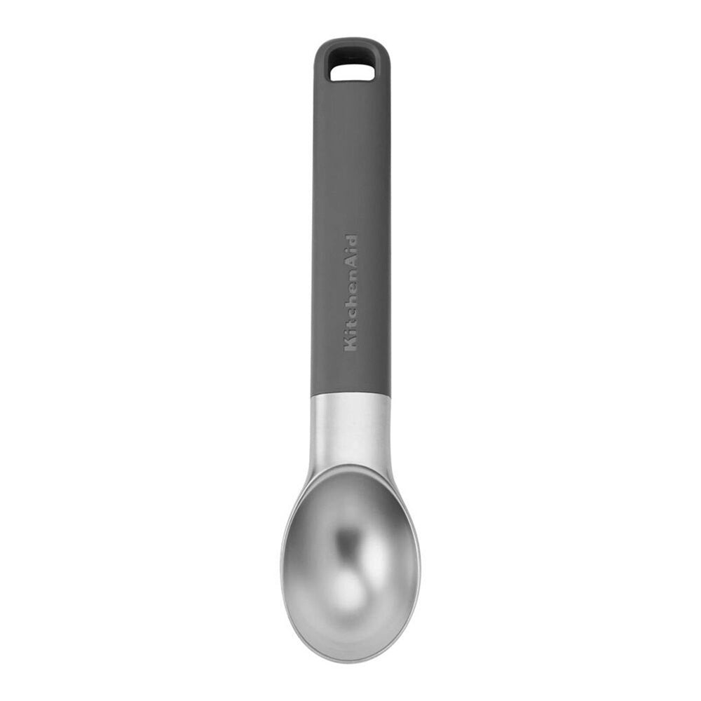 KitchenAid classic stainless steel ice cream scoop gray with a looped handle for easy grip and serving